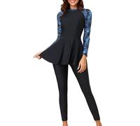YOSUWOAI Damen Muslim Badeanzug Mit Bein Langarm Zip Up Schwimmanzug Surfer Bademode Für Strand Sonnenschutz Schwimmshirt Leggings Badekleid Einteilige Badeanzug Wassersport Anzug