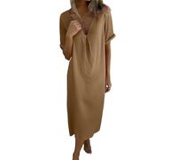 YOSUWOAI Damen Strandkleider Sommer Kurzärmelig V-Ausschnitt Boho Einfarbig Locker Kaftan Lang Freizeitkleid Elegant Maxikleid für Urlaub Casual Strand Atmungsaktiv Leicht Urlaubkleid