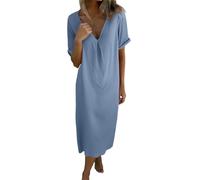 YOSUWOAI Damen Strandkleider Sommer Kurzärmelig V-Ausschnitt Boho Einfarbig Locker Kaftan Lang Freizeitkleid Elegant Maxikleid für Urlaub Casual Strand Atmungsaktiv Leicht Urlaubkleid