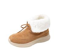 YOSUWOAI Damen Winterstiefel PU Lederstiefel Winter Knöchelstiefel Fuzzy Plüsch Stiefelette Wasserdicht Windschutz Schneestiefel Outdoor rutschfeste Warm gefütterte Winterschuhe