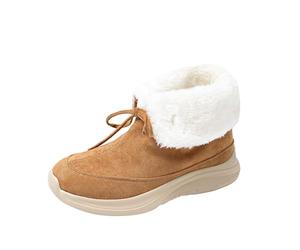 YOSUWOAI Damen Winterstiefel PU Lederstiefel Winter Knöchelstiefel Fuzzy Plüsch Stiefelette Wasserdicht Windschutz Schneestiefel Outdoor rutschfeste Warm gefütterte Winterschuhe