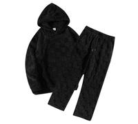 YOSUWOAI Fleece Herren Pyjama Anzug Warm und Bequem Hausanzug 2-teiliger Freizeitanzug mit Kapuzen Sweatshirt und Hose Winter Warm Dicke Schlafanzug Plüsch Zweiteiliger Schlafanzüge