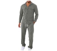 YOSUWOAI Freizeitanzug Herren 2 Teiliges Cord Sportanzug Set Langarmhemd mit Knöpfen und Tasche Jogginghose Set Einfarbig Jogginganzug Casual Locker Hausanzug Ohne Kapuze Cargo Tracksuit
