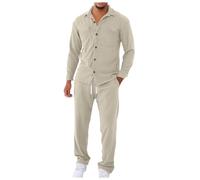 YOSUWOAI Freizeitanzug Herren 2 Teiliges Cord Sportanzug Set Langarmhemd mit Knöpfen und Tasche Jogginghose Set Einfarbig Jogginganzug Casual Locker Hausanzug Ohne Kapuze Cargo Tracksuit