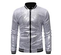 YOSUWOAI Glitzer Jacket Herren Pailletten Bomberjacke mit Reißverschluss Nachtclub Glänzende Jacke 80er Jahre Outfit Disco Party Karneval Kostüm Slim fit Freizeitjacke Festliches Outfit