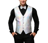 YOSUWOAI Glitzer Weste Herren Pailletten Anzugweste Casual Paillettenweste Elegant Trachtenweste Glänzende Glitzerweste V-Ausschnitt Ärmellose Herrenweste Festlich Outfit