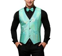 YOSUWOAI Glitzer Weste Herren Pailletten Anzugweste Casual Paillettenweste Elegant Trachtenweste Glänzende Glitzerweste V-Ausschnitt Ärmellose Herrenweste Festlich Outfit