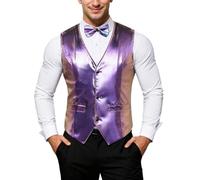YOSUWOAI Glitzer Weste Herren Pailletten Anzugweste Casual Paillettenweste Elegant Trachtenweste Glänzende Glitzerweste V-Ausschnitt Ärmellose Herrenweste Festlich Outfit