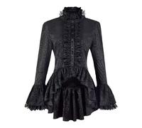 YOSUWOAI Gothic Viktorianische Bluse für Damen Lolita-Hemd hoch niedrig unregelmäßige Rüschen Mittelalterliche Oberteile Elegant Langarmhemd Vintage Renaissance Hemd