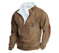 YOSUWOAI Half Zip Pullover Herren Jagd Hirsch Bedruckte Sweatshirt Langarm Pullover Vintage Winter Oberteile mit Stehkragen Loose fit Winterpullover Oversized Arbeitspullover