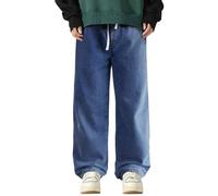 YOSUWOAI Herren Baggy Jeans Fleece Gefütterte Jeanshose Vintage Straight Leg Denim Hosen Teenager Jungen Streetwear Hip Hop Winterjeans Stretch Loose Fit Thermojeans mit Kordelzug