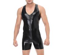 YOSUWOAI Herren Body Latex Bodysuit Unterwäsche Slip Nachtclub-Uniformen Top Zip ReizwäSche Reizvolles Shirts Wetlook Dessous Ärmelloser Overall Leder Optik Verführerische Jumpsuit