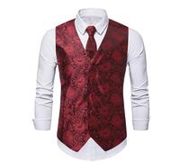 YOSUWOAI Herren Formale Hochzeit Party Trachtenweste Casual 3-teilig Krawatte Taschentuch Weste Anzug Set Paisley Floral Jacquard Anzugweste Vintage Classic Herrenweste