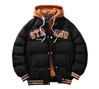 YOSUWOAI Herren Hip Hop Daunenjacke mit Stickerei Drucken Gespleißte Kapuze Baseballjacke mit Tasche Winter Warm Outdoorjacke Loose fit Winterjacke Y2K Teenager Langarm Dicke Collegejacke