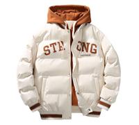 YOSUWOAI Herren Hip Hop Daunenjacke mit Stickerei Drucken Gespleißte Kapuze Baseballjacke mit Tasche Winter Warm Outdoorjacke Loose fit Winterjacke Y2K Teenager Langarm Dicke Collegejacke