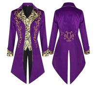 YOSUWOAI Herren Mittelalter Frack Steampunk Vintage Jacke Gothic Viktorianischen Gehrock Karneval Kostüm Hochzeit Mantel Schwarz Gold Renaissance Uniform Lang Smoking Jacke
