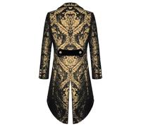 YOSUWOAI Herren Mittelalter Frack Steampunk Vintage Jacke Gothic Viktorianischen Gehrock Karneval Kostüm Hochzeit Mantel Schwarz Gold Renaissance Uniform Lang Smoking Jacke