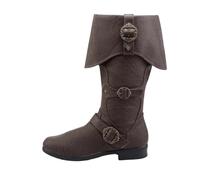 YOSUWOAI Herren Mittelalter Stiefel Renaissance Piratenstiefel Wikinger Cosplay Schuhe niedriger Absatz Retro Langschaft PU Leder Ritterstiefel mit Gürtelschnalle Manschettenschuhe