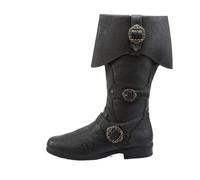 YOSUWOAI Herren Mittelalter Stiefel Renaissance Piratenstiefel Wikinger Cosplay Schuhe niedriger Absatz Retro Langschaft PU Leder Ritterstiefel mit Gürtelschnalle Manschettenschuhe