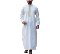YOSUWOAI Herren Muslim Druck Kaftan Islamisch Royalty Dubai Robe Stehkragen Lange Ärmel Retro Tuniken Abaya Lose Gebetskleidung Mit Stickerei Islam Arabische Kleidung für Männer