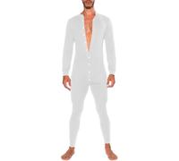 YOSUWOAI Herren Onesie Schlafoveralls Einteilige Schlafanzüge mit Knopf Langarm Winter Thermo Homewear Sexy Nachtwäsche Jumpsuit Hausanzug Strampelanzug Einfarbige Enge Sport Bodysuit