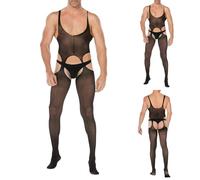 YOSUWOAI Herren Sexy Durchsichtige Bodysuit Mesh Stringbody Männer Netz Shirt Tank Top Jumpsuits Leotard Sissy Dessous Einteilige Nachtwäsche Stringbody Jockstrap