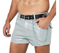 YOSUWOAI Herren Shorts Lederhose PU Leder Wetlook Kurze Hose Punk Clubwear Bühnenkostüm Männer Sexy Hot Short Party Club Hip Hop Leggings Stretch Sportshorts Training Laufen Joggingshose