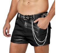 YOSUWOAI Herren Shorts Lederhose PU Leder Wetlook Kurze Hose Punk Clubwear Bühnenkostüm Männer Sexy Hot Short Party Club Hip Hop Leggings Stretch Sportshorts Training Laufen Joggingshose