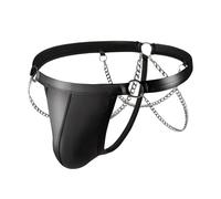 YOSUWOAI Herren String Mini Slip Lack Leder Bikini Brief Männer Unterwäsche Erotik Slips Hot Pants Unterhose Thongs mit Kette Kunstleder Clubwear Wetlook Jockstrap String Tanga