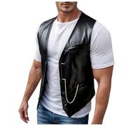 YOSUWOAI Herren Weste aus Leder Motorrad Weste Schwarz Lederweste Sexy Biker Westen Armellose Puffer Jogging Weste Slim fit Herrenwesten Motorrad Clubweste Vintage Bikerweste