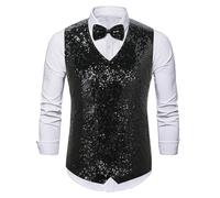 YOSUWOAI Herren Weste Glitzer Pailletten Anzugweste mit Fliege Karneval Kostüm Disco Glänzendes Zweireihiger Gilet Slim fit Herrenweste Mottoparty Herrenweste Party Festlich Outfit