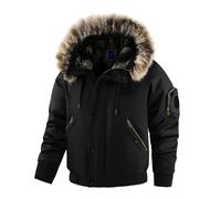 YOSUWOAI Herren Winter Bomberjacke mit Fellkapuze Gefütterte Pilotenjacke mit Reißverschlusstaschen Warme Parker Jacke Gepolstert Winterjacke Dicke Wanderjacke Punk Bikerjacke Outdoorjacke