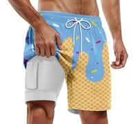 YOSUWOAI Ice Cream Melts Cones Badehose für Herren Strand Shorts Sommer Schnell trocknend Badeshorts mit Kompression 2 in 1 Swimming Kurz Hose Hawaii Strandhose Atmungsaktiv Beachshorts