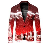 YOSUWOAI Jacke Herren Weihnachten Festliches Sakko mit Weihnachtsmotiv EIN Knopf Weihnachtsjacke Slim fit Anzugmantel Business Anzugjacken Freizeit Weihnachtssakko Christmas Party Blazer