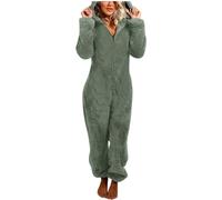 YOSUWOAI Jumpsuit Damen Teddy Fleece Einteiler Overall Flauschig Schlafanzug Winter Warm Onesie Plüsch Kuschelig Hausanzug Lang Schlafoverall Weich Pyjama Schlafanzug mit Kapuze Homewear