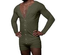 YOSUWOAI Jumpsuit Herren Langarm mit Knopfleiste Onesie Pyjama Enge Einteiler Loungewear Stretch Sport Strampler Bodys Overall Männer Thermo Bodysuit Schlafanzug Einfarbige Bequem Hausanzug