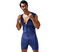 YOSUWOAI Jumpsuit Herren Langarm mit Knopfleiste Onesie Pyjama Enge Einteiler Loungewear Stretch Sport Strampler Bodys Overall Männer Thermo Bodysuit Schlafanzug Einfarbige Bequem Hausanzug