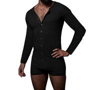 YOSUWOAI Jumpsuit Herren Langarm mit Knopfleiste Onesie Pyjama Enge Einteiler Loungewear Stretch Sport Strampler Bodys Overall Männer Thermo Bodysuit Schlafanzug Einfarbige Bequem Hausanzug