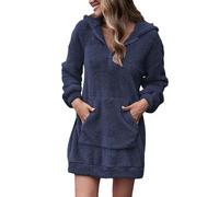 YOSUWOAI Kapuzenpullover Damen Winter Teddy Fleece Pulloverkleid Warm Hoodie Kleider Plüsch Winter Sweatkleid mit Tasche Langarm Pullover Kleid 1/4 Reißverschluss Nachtwäsche Kleid
