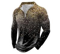 YOSUWOAI Karneval Kostüm Herren Party Nightclub Glitzer Langarm T-Shirt Loose fit Disco Pailletten Oberteile 3D Digital Druck Revers Sweatshirt mit Halbem Reißverschluss 70er 80er Jahre Outfit