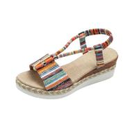 YOSUWOAI Keilpumps Damen Sandalen Sommer Bequem Flache Strandsandalen Weicher Sohle Mit Elastischen Und Gekreuztem Riemen Atmungsaktiv Elegant Sandals Offenem Zehenbereich Sandaletten Sommerschuhe