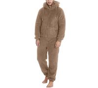 YOSUWOAI Overall Herren Teddy Fleece Jumpsuit Winter Warm Einteiler Onesie Anzug Flauschig Schlafanzug Ganzkörperanzug Plüsch Flauschig Hausanzug Mit Kapuze Kuschelig Schlafoveralls