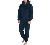 YOSUWOAI Overall Herren Teddy Fleece Jumpsuit Winter Warm Einteiler Onesie Anzug Flauschig Schlafanzug Ganzkörperanzug Plüsch Flauschig Hausanzug Mit Kapuze Kuschelig Schlafoveralls