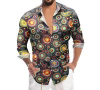 YOSUWOAI Party Hemd Herren Hippie Flower Hemden 60er Jahre Outfit Karneval Faschingskostüme Slim fit Langarmhemd Festliches Outfit Mottoparty Shirt Retro Button Down Langarmhemd