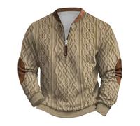 YOSUWOAI Pullover Herren Ohne Kapuze Strickpullover 3D Drucken Langarm Sweatjacke mit Halbem Reißverschluss Loose Fit Grobstrick Pulli Oversize Arbeitpullover Stehkragen Knitted Sweater