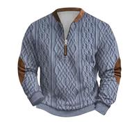 YOSUWOAI Pullover Herren Ohne Kapuze Strickpullover 3D Drucken Langarm Sweatjacke mit Halbem Reißverschluss Loose Fit Grobstrick Pulli Oversize Arbeitpullover Stehkragen Knitted Sweater