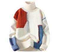 YOSUWOAI Rollkragenpullover für Herren Thicken Warme Strickpullover Farbblock Pullover Lockerer Turtleneck Sweater Oversize Winterpullover Y2K Teenager Longsleeve Grobstrick Sweatshirt