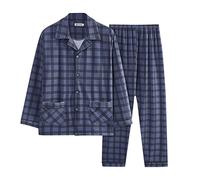 YOSUWOAI Schlafanzug Herren Lang Baumwolle Zweiteiliger Pyjama Set Langarm Kariert Schlafanzüge mit Knöpfen Revers Loungewear mit Brusttasche Bequem Weich Hausanzug Vintage Freizeitanzug