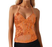 YOSUWOAI Sequin Top Damen Y2k Summer Neckholder Tops mit Pailletten Sexy Crop Sommertops Spaghettiträger Ärmellose Tanktop Glitzer Rückenfreies Camisole Oberteil Clubwear