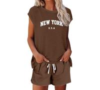 YOSUWOAI Sportbekleidung Damen Set Baumwolle 2 Teiler Sportanzug mit Kurze Hose und T-Shirt Loose fit Hausanzug Sommer Outfit Freizeit Trainingsanzug Jogging Kleidung